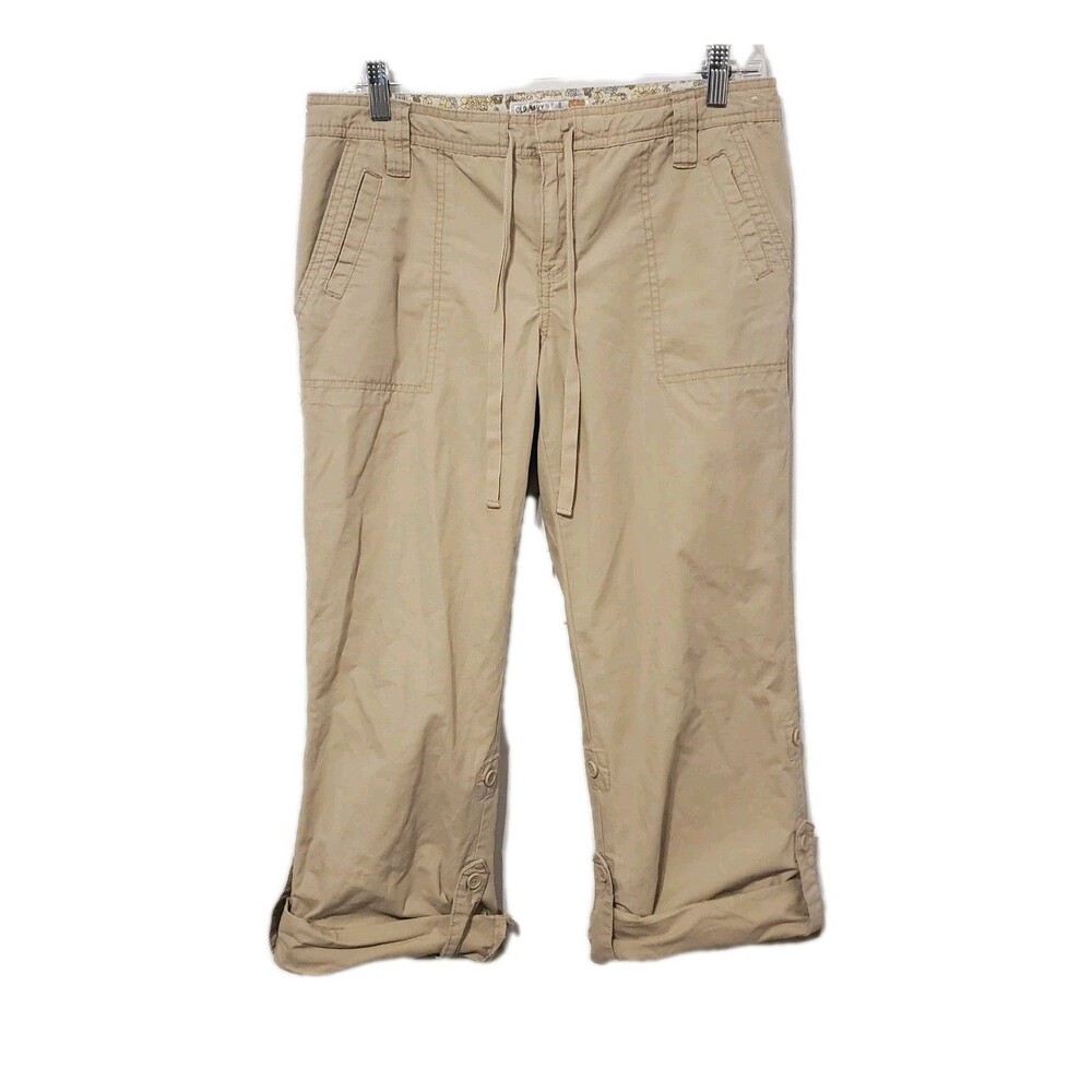 Y2K Old Navy Khaki Capri Cropped Pants Adjustable Cuffed Size 8 Prep Granola